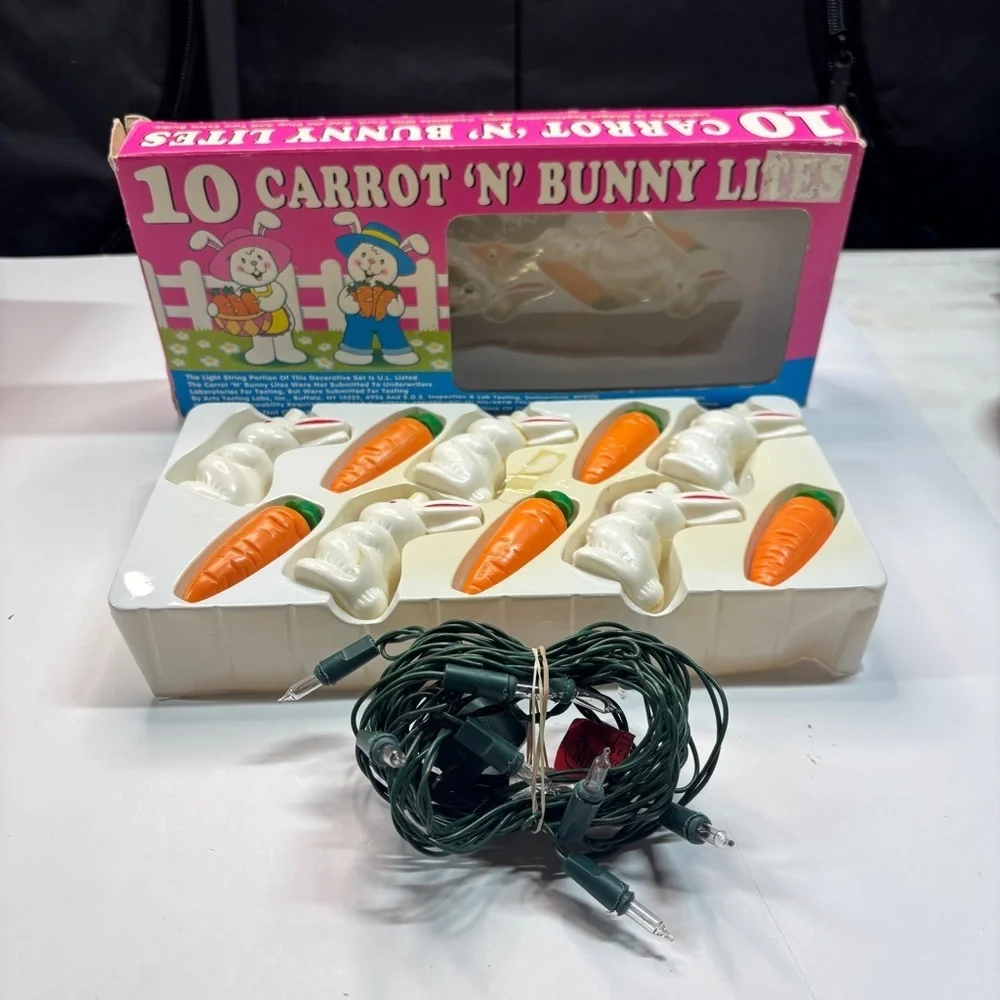 Vintage Carrot N Bunny Lights Blow Mold String Lights Easter